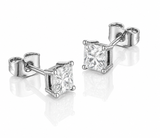 Sterling Silver Diamond Stud Earrings Square Cut (2mm-10mm)