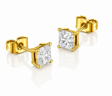 18K Gold Diamond Stud Earrings Square Cut (2mm-10mm)