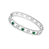 Sterling Silver Clover Emerald Pearl Bangle Bracelet