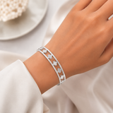 Sterling Silver Clover Pearl Bangle Bracelet