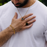 18K Gold Ancient Sphere Black Onyx Ring