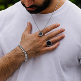 Sterling Silver Ancient Sphere Black Onyx Ring
