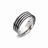 Sterling Silver Black Enamel Stripe Ring