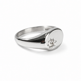 Sterling Silver Pinkie Diamond Signet Ring