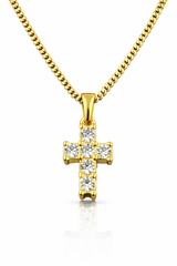 18K Gold Mini Diamond Cross Pendant Necklace