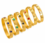 18k Gold Ruby Red Clover Bangle Bracelet