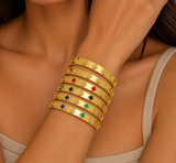18k Gold Ruby Red Clover Bangle Bracelet