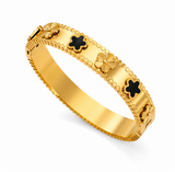 18k Gold Black Onyx Clover Bangle Bracelet