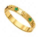 18k Gold Emerald Green Clover Bangle Bracelet