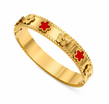 18k Gold Ruby Red Clover Bangle Bracelet