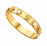 18k Gold White Pearl Clover Bangle Bracelet