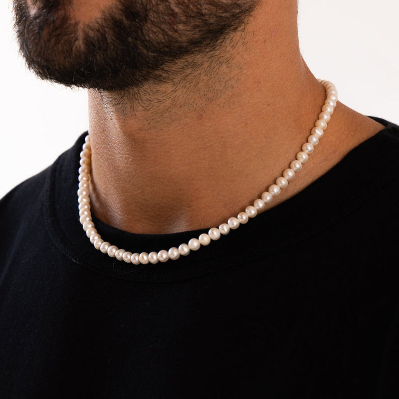 Rounded Sterling Silver Pearl necklace