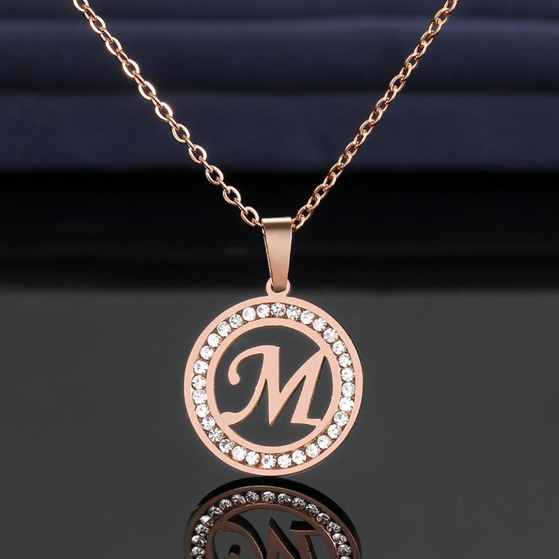 Initials Diamond Rounded Pendant Necklace