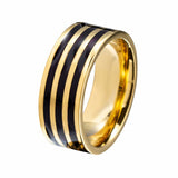 18K Gold Black Enamel Stripe Ring