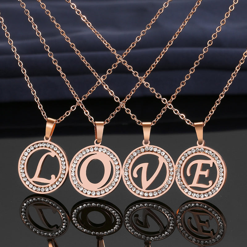 Initials Diamond Rounded Pendant Necklace