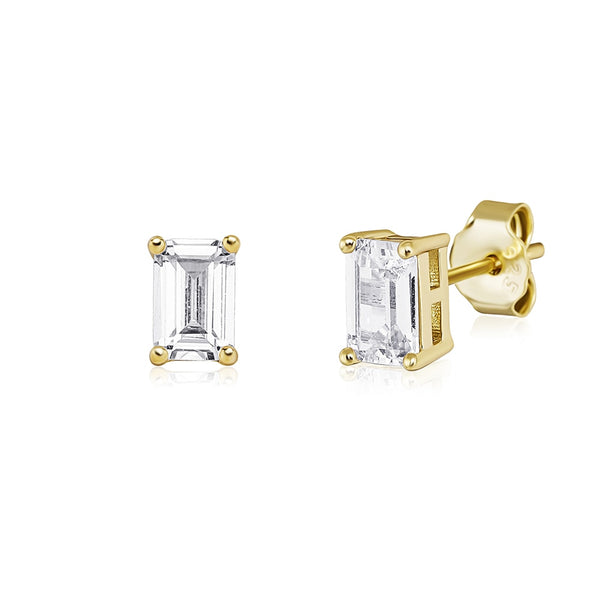 18k Gold Baguette Stud Diamond Earrings