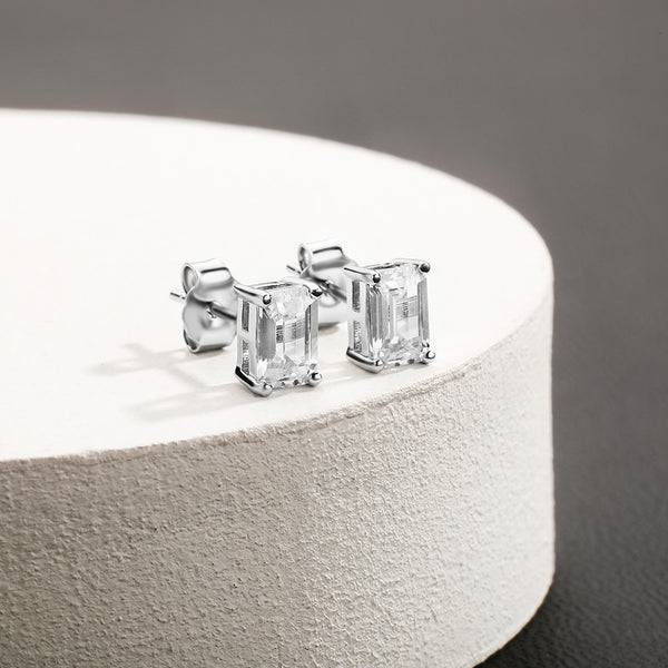 Sterling Silver Baguette Stud Diamond Earrings