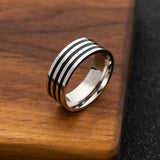 Sterling Silver Black Enamel Stripe Ring