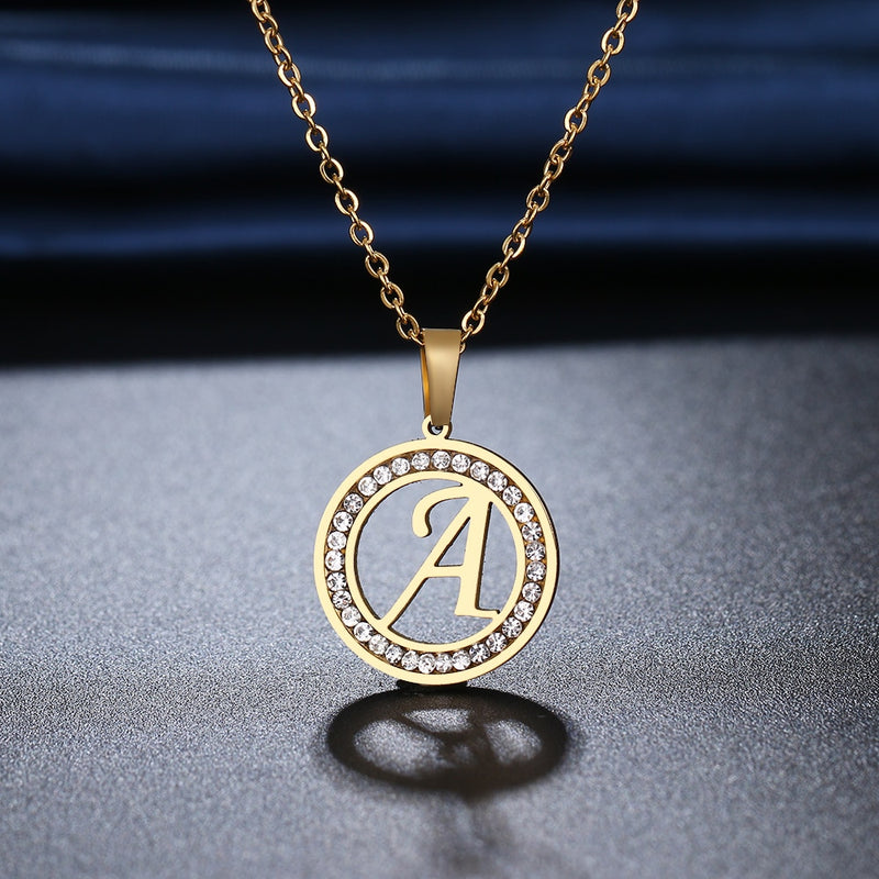 Initials Diamond Rounded Pendant Necklace