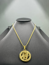 18K Gold Ancient Dragon Pendant Chain Necklace