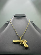18K Gold Gun Pendant Chain Necklace
