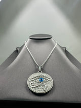 Sterling Silver Diamond Big Evil eye Pendant Chain Necklace