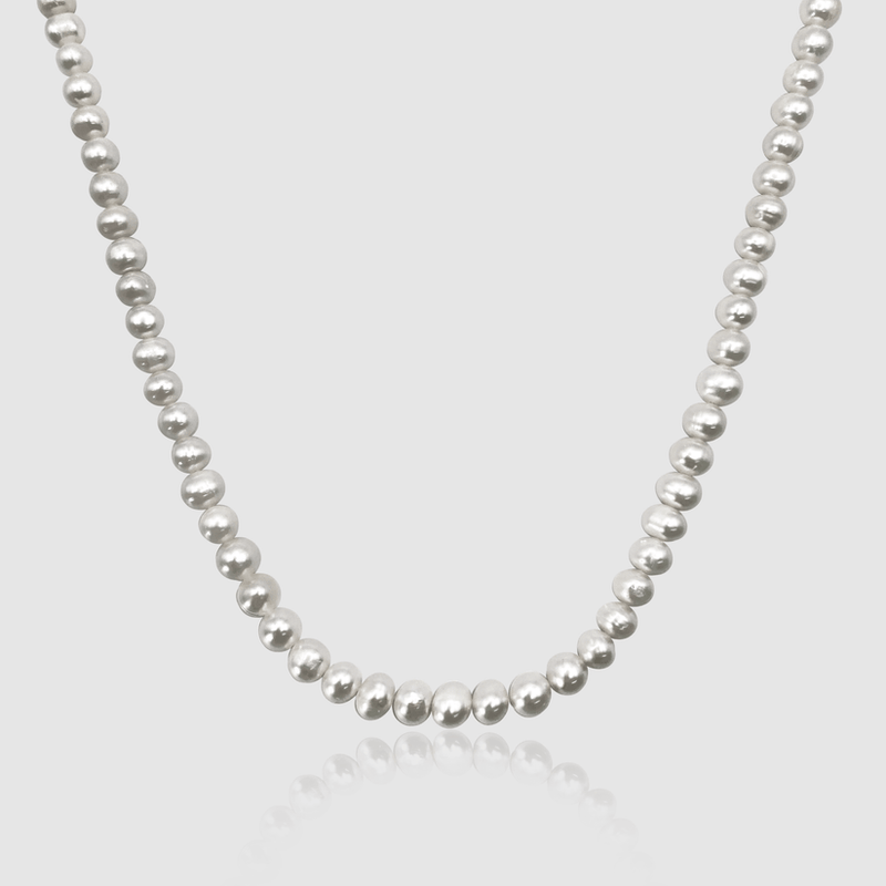 Rounded Sterling Silver Pearl necklace