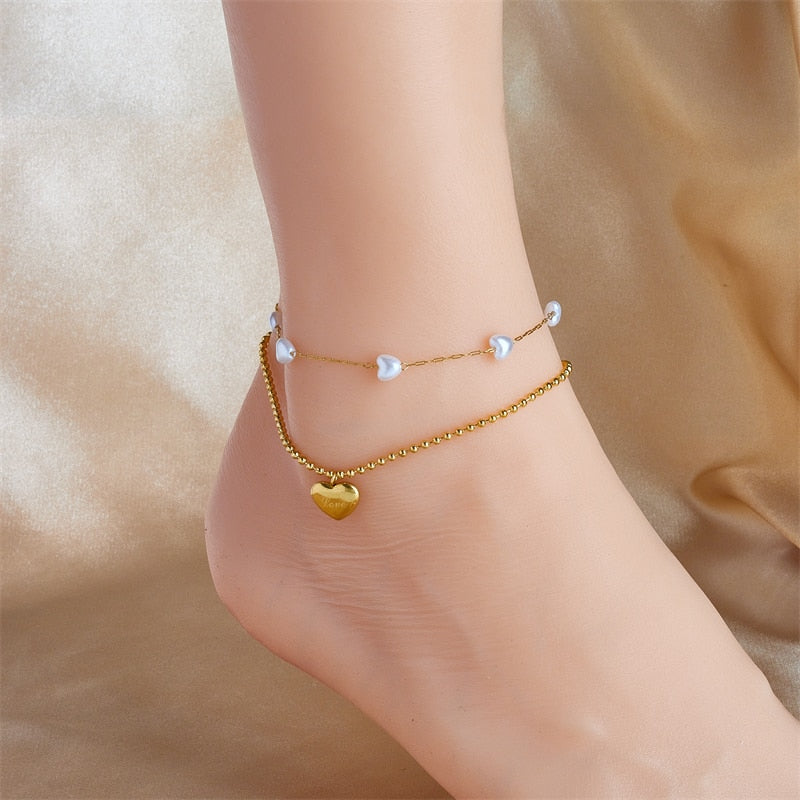 18k Gold Love Pearl Anklet