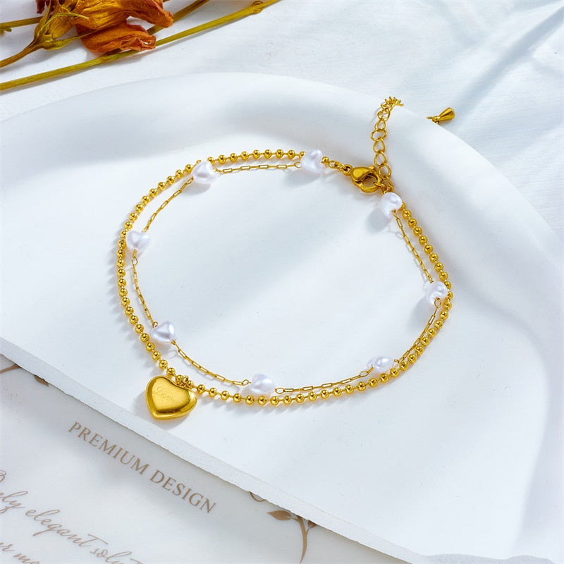 18k Gold Love Pearl Anklet