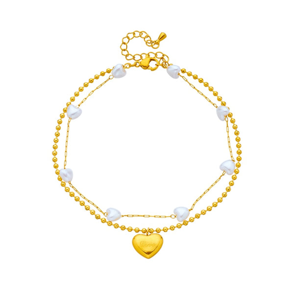 18k Gold Love Pearl Anklet