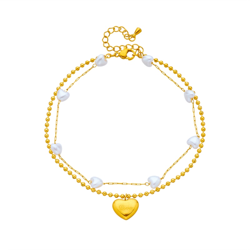 18k Gold Love Pearl Anklet