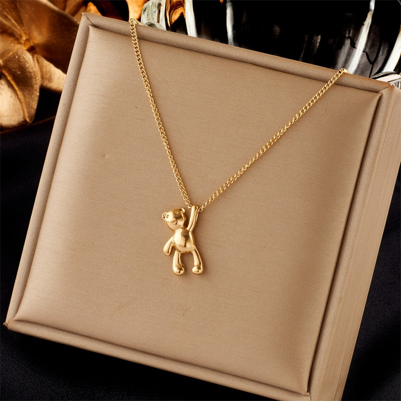 18k Gold Teddy Bear Pendant Necklace