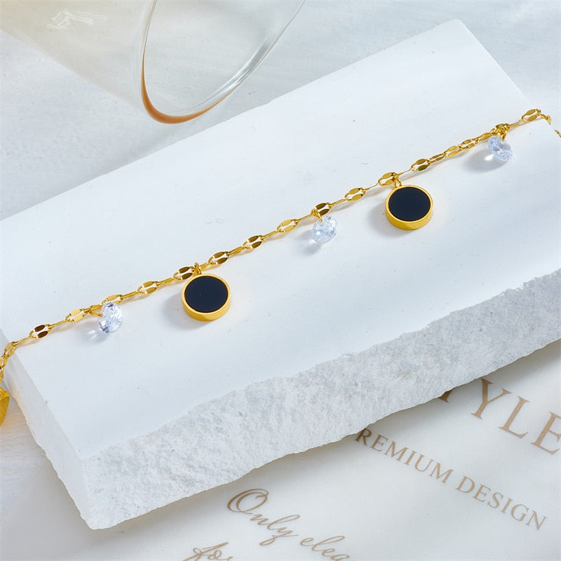 18k Gold Black Gem Diamond Anklet