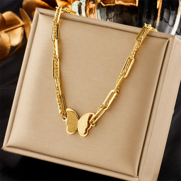 18k gold Double Cuban Link Butterfly Pendant