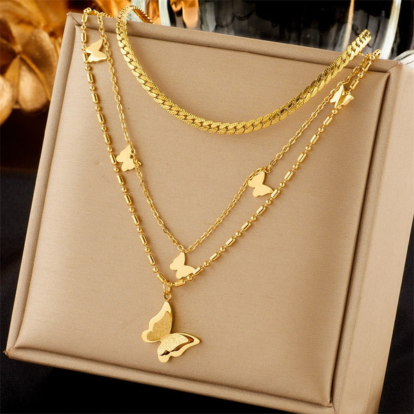 18k Gold Miami Chain Butterfly Set