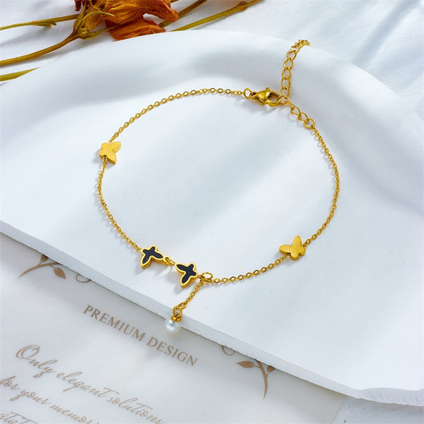 18k gold butterfly pearl anklet