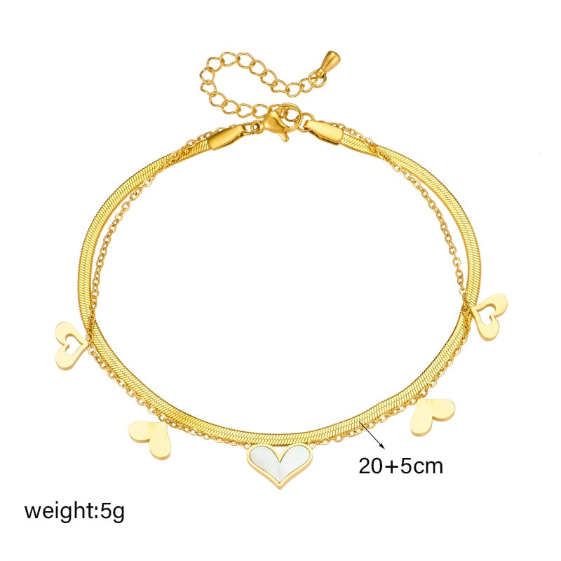 18k Gold Double Layered heart Anklet