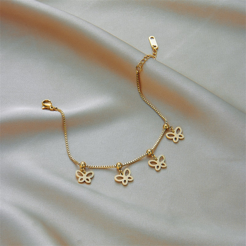 18k Gold Cube Linked Butterfly Anklet