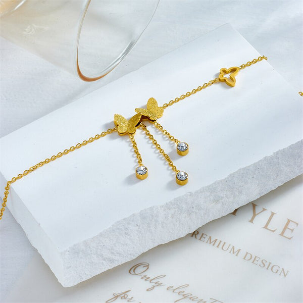 18k Gold Butterfly Diamond Chandelier Anklet