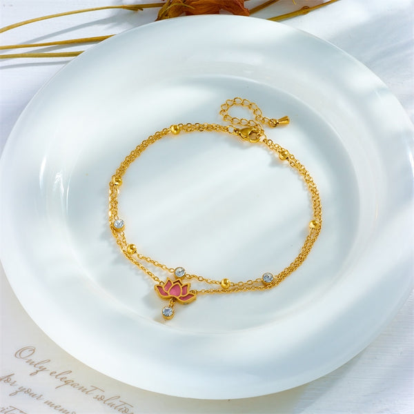 18k Gold Rose Diamond Anklet