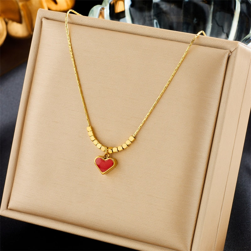18k Gold Romeo Red Heart Necklace