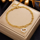 18k Gold Rubier Diamond Heart Anklet