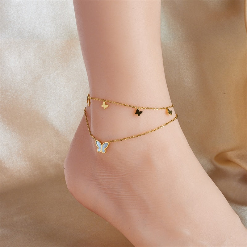 18k Gold Inter Linked Butterfly Love Anklet