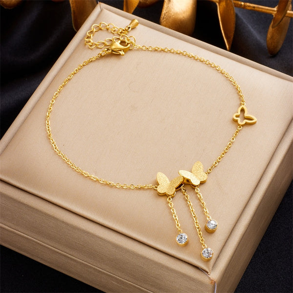 18k Gold Butterfly Diamond Chandelier Anklet