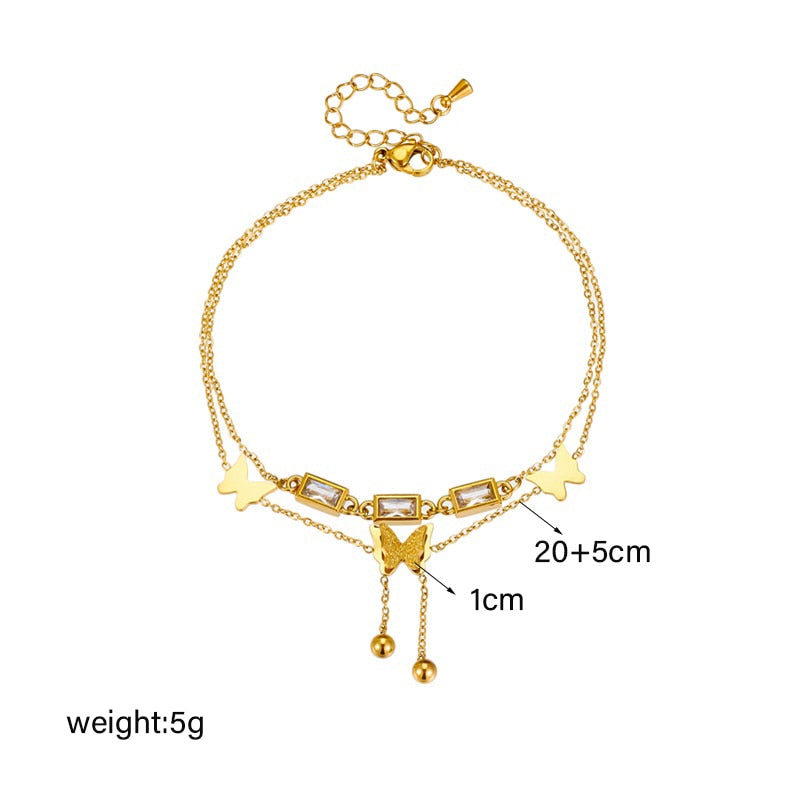 18K Gold Diamond Baguette Butterfly Anklet