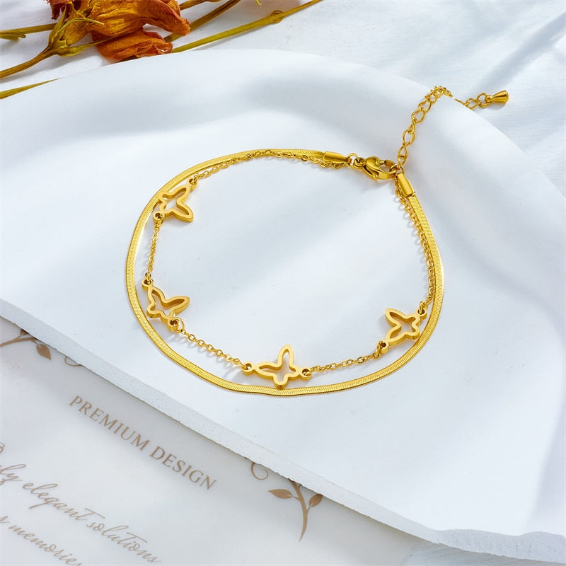 18k Gold Snake Chain Butterfly Anklet