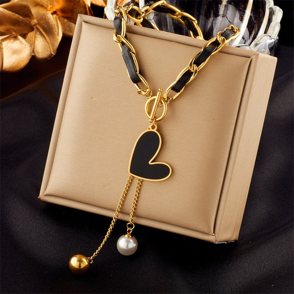 18k gold Miami Leather Pearl Pendant Chain