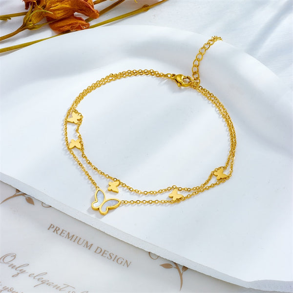 18k Gold Inter Linked Butterfly Love Anklet