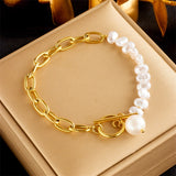 18k Gold French Cuban Pearl Bracelet