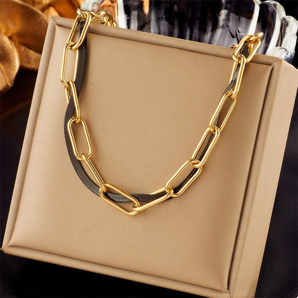 18k Gold Cuban IP Black Chain Set